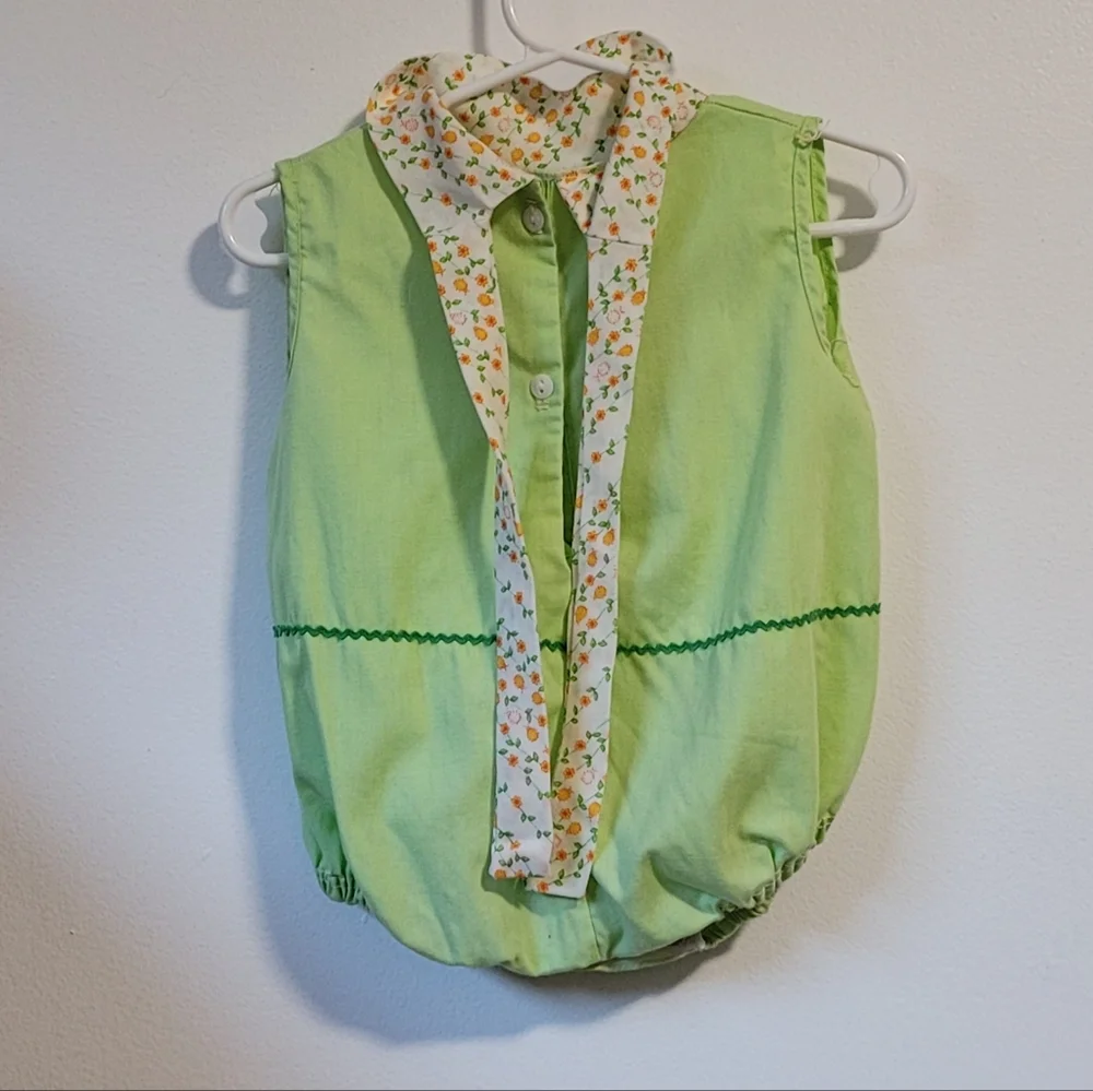 Floral Embroidered Green Baby Romper